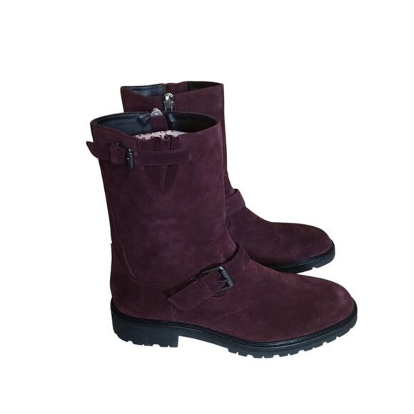 CALVIN KLEIN UGILIO Men\'s Size 8 Suede Dark Cranberry Mid-Calf Side Zip Boots